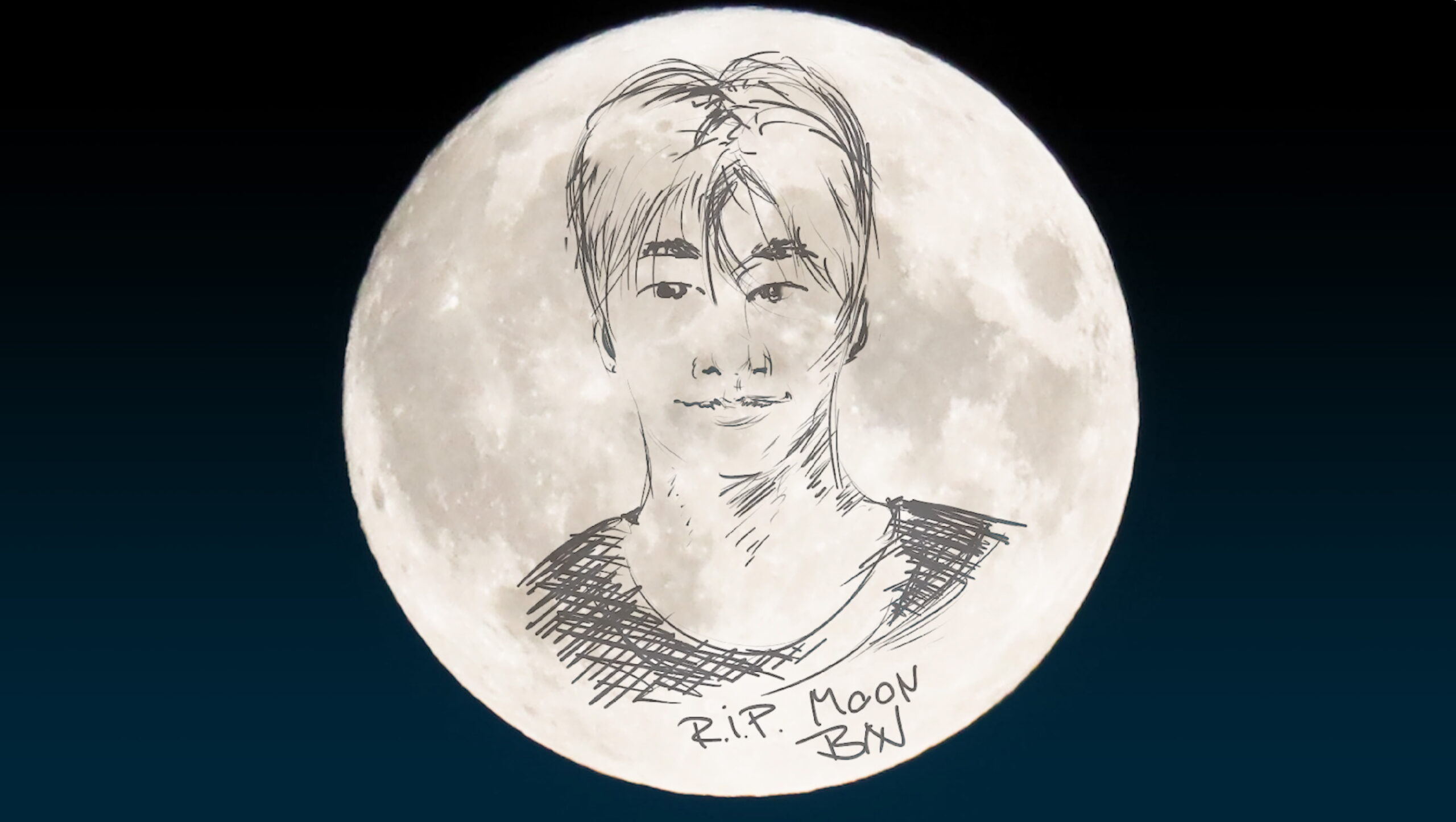 Moon Bin Portrait drawing - beneft fundraiser for a good cause - a group of people turns grief into something for the living